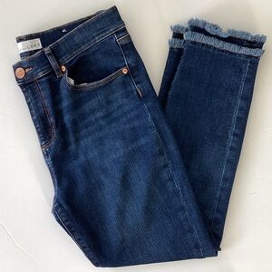 Ann Taylor LOFT Modern Skinny Dark Wash Fringe Hem Jeans 30 Petite